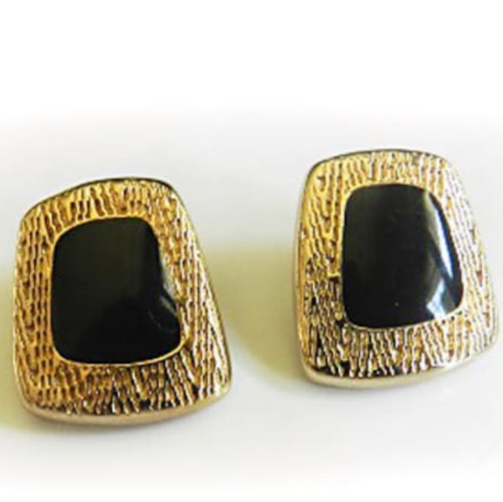 Ernst Bek Earrings "Rare" Stamped Butterfly Mark, Gold Plated and Black Enamel P